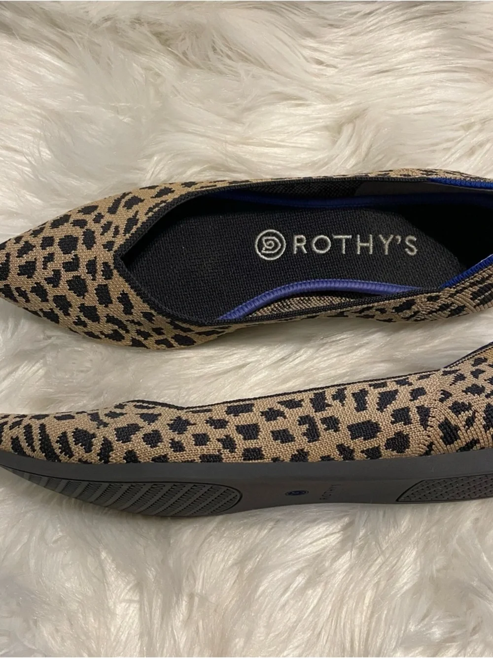 Rothy's Leopard Print Pointed Flats in Tan and Black